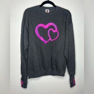 New girls XL Sweatshirt Gray Pullover thumb holes Glove Hands Pink Hearts